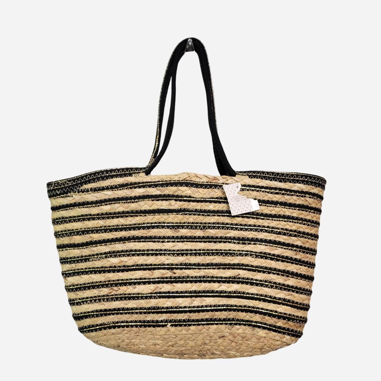 Lulla Collection Woven Black & Tan Tote Bag Gold Metallic Beach Resort Vacation